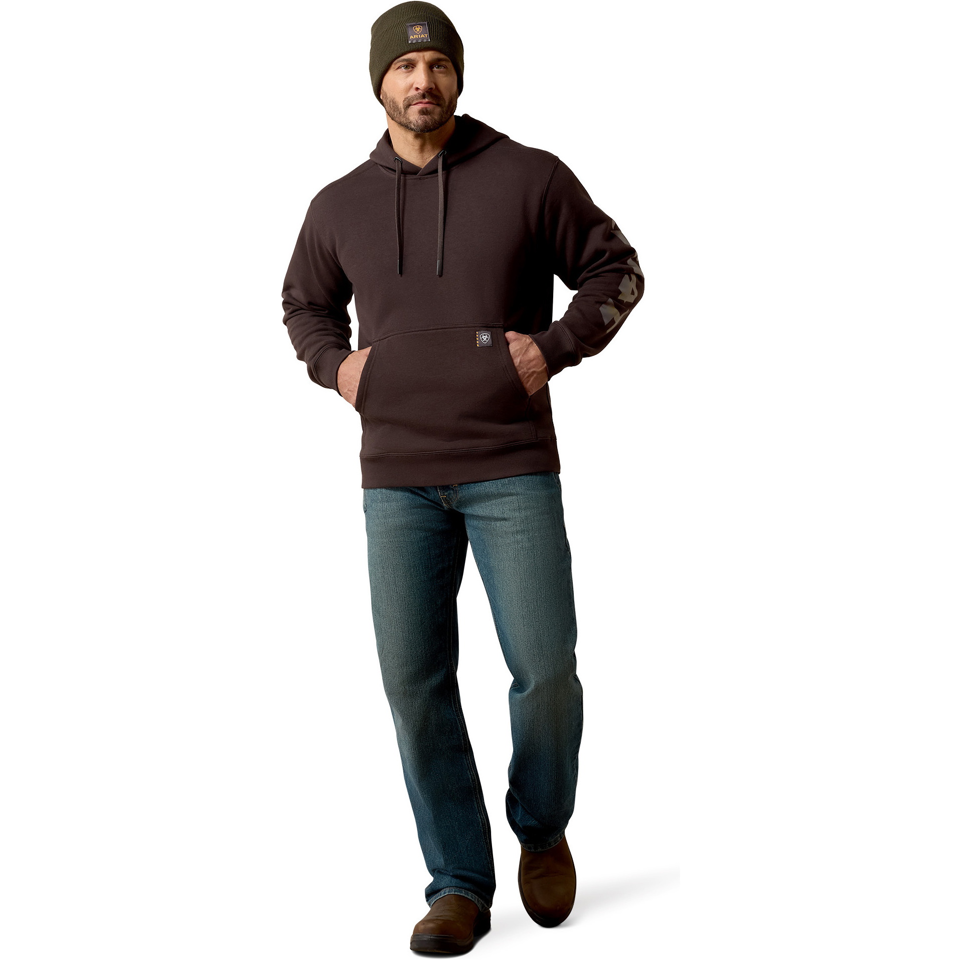 2026 Ariat Mens Rebar Lightweight Logo Hoodie 10079764 - Licorice / Canteen